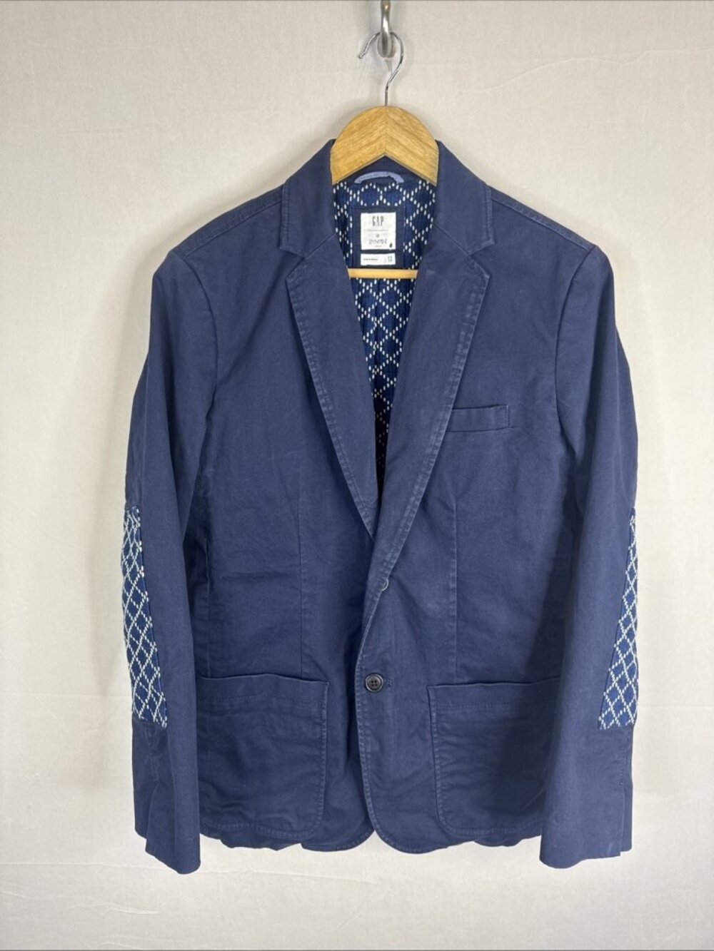 GAP UA Sports Japan Tokyo Indigo Cotton Stretchโ Blazer Menโs XS Elbow Patches